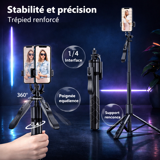 AitecSelfie™ – Perche Selfie Bluetooth 3-en-1 avec Trépied & Télécommande