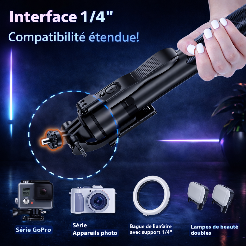 AitecSelfie™ – Perche Selfie Bluetooth 3-en-1 avec Trépied & Télécommande