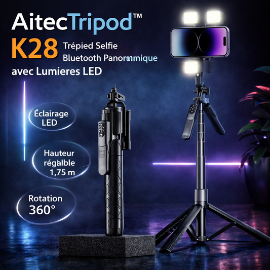 AitecSelfie™ – Perche Selfie Bluetooth 3-en-1 avec Trépied & Télécommande